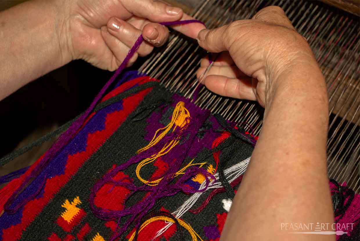 Romanian Textile Weaving Demonstration Slit Weave Tapestry