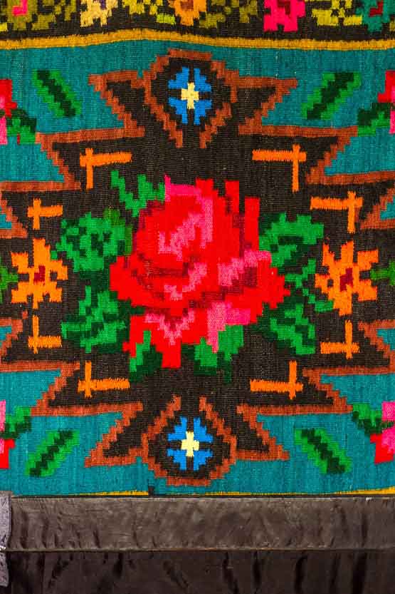 Embroidered Floral Patterns on Romanian Tapestry