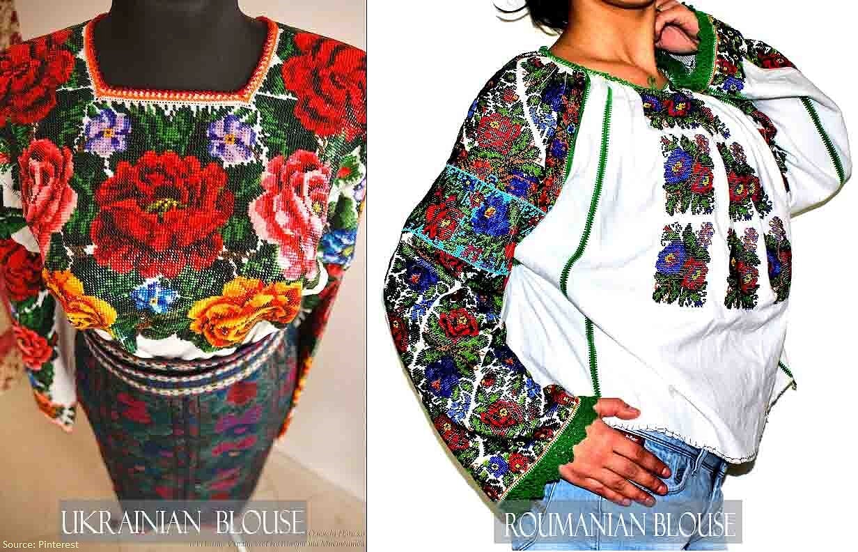 Embroidered Floral Patterns on Romanian Traditional Blouses