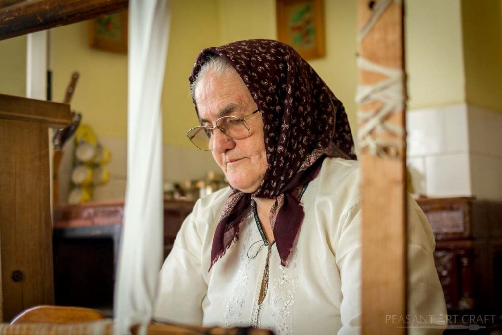 Lace Weaving Traditional Folk Towels in Romania