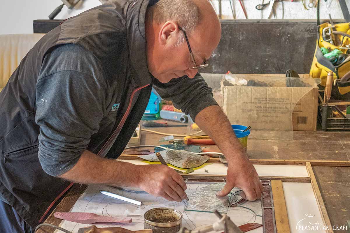 Romanian Glazier Puscalau Vasile Making Stained Glass Windows